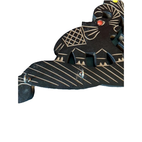 Handcrafted Wooden Key Chains Hanger Elephants 6 Metal Hooks Brown Black Color - Picture 5 of 9